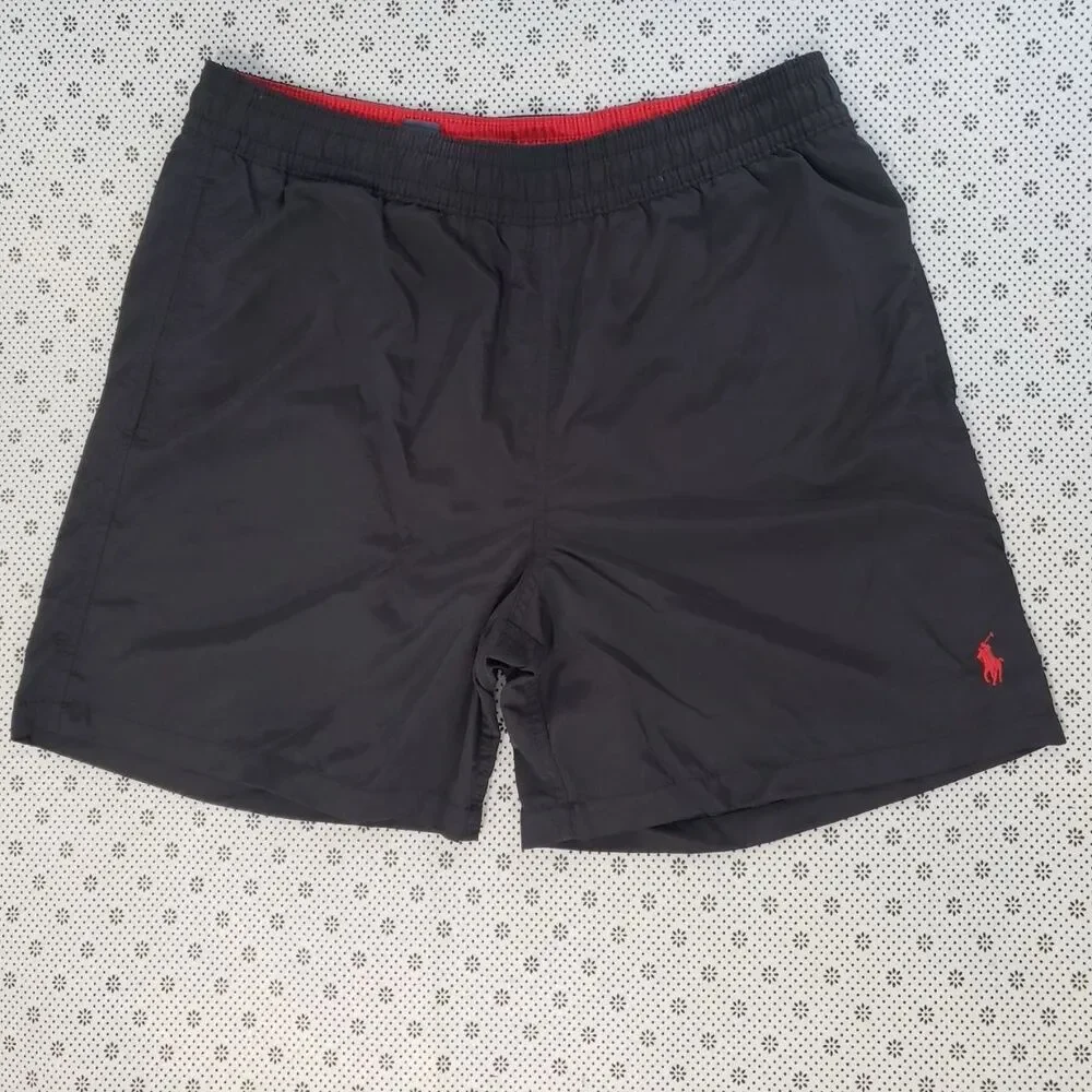 Polo Ralph Lauren Mens Size M Pony Black Traveler Mid-Length Swim Trunks Shorts